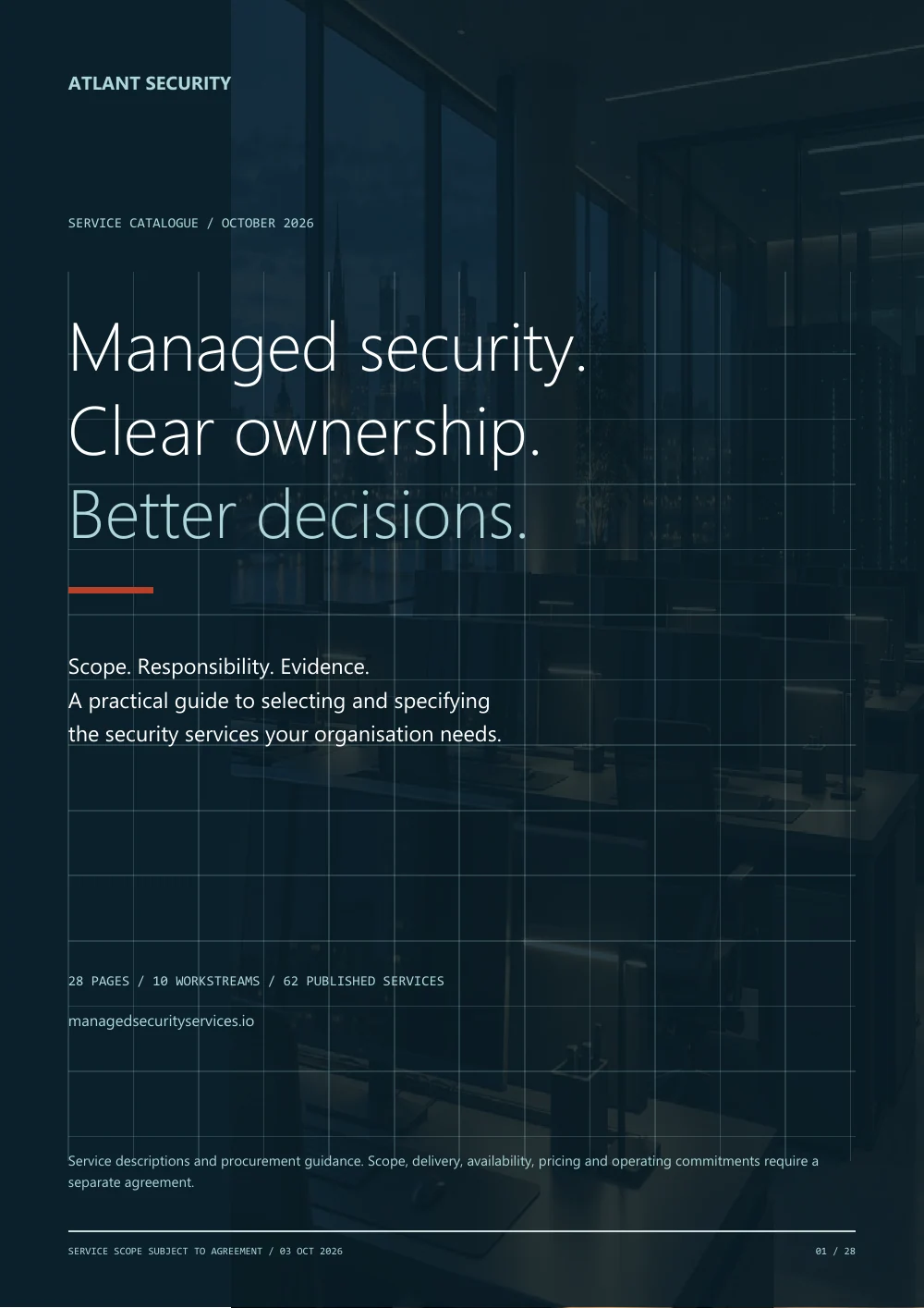 A practical service catalogue, page 1 of the Atlant Security service catalogue. Text summary follows.